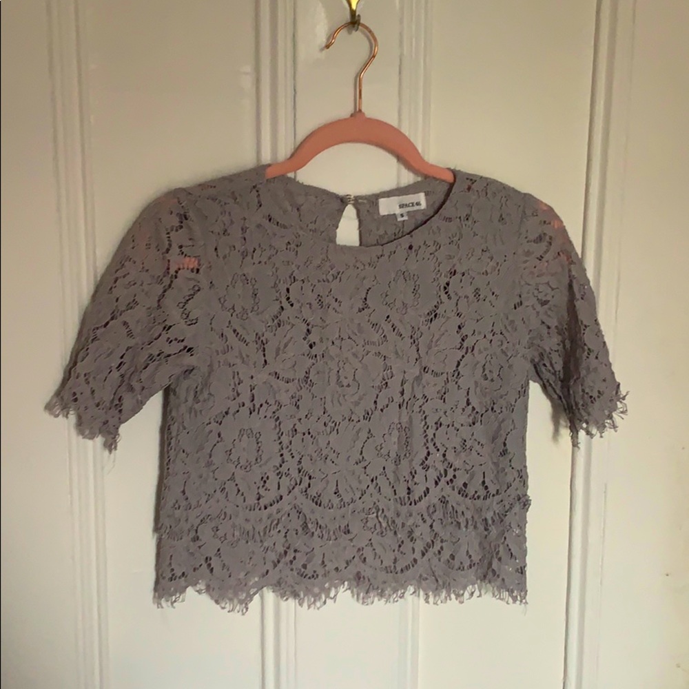 Pastel purple laced crop top.